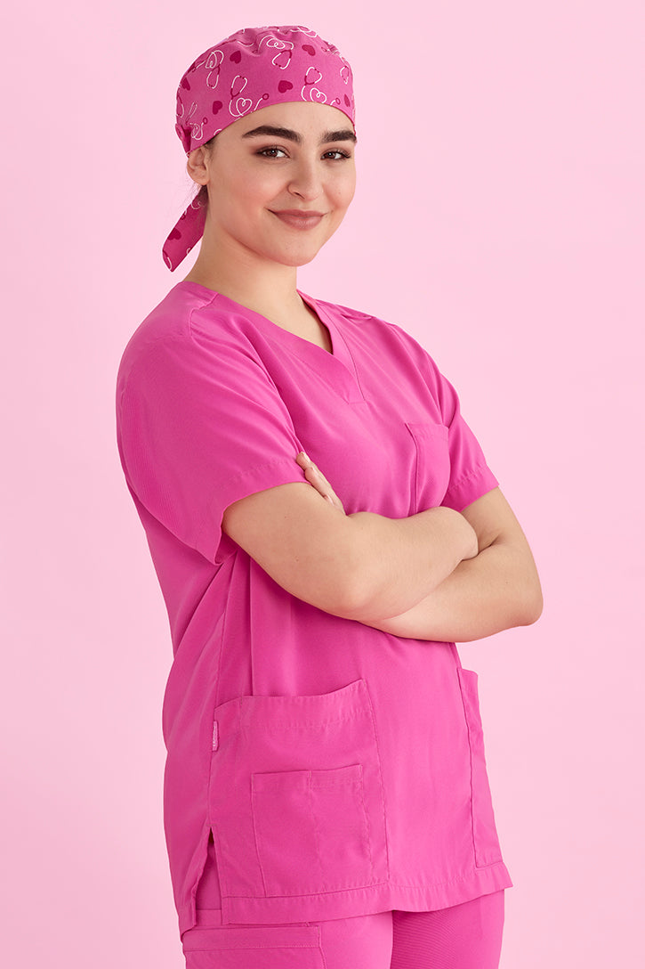 Biz Care Pink Printed Unisex Scrub Cap