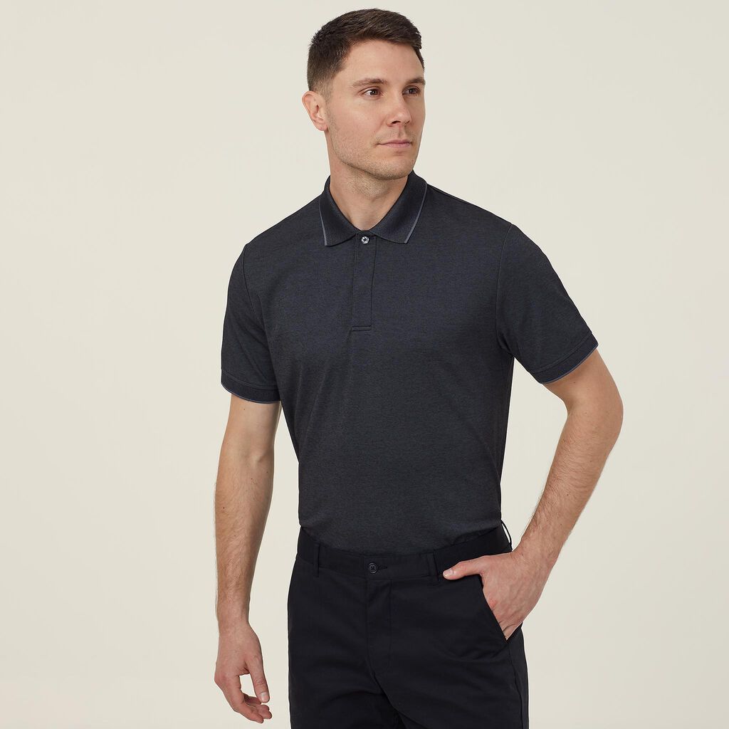 TEXTURED COTTON POLY SHORT SLEEVE POLO