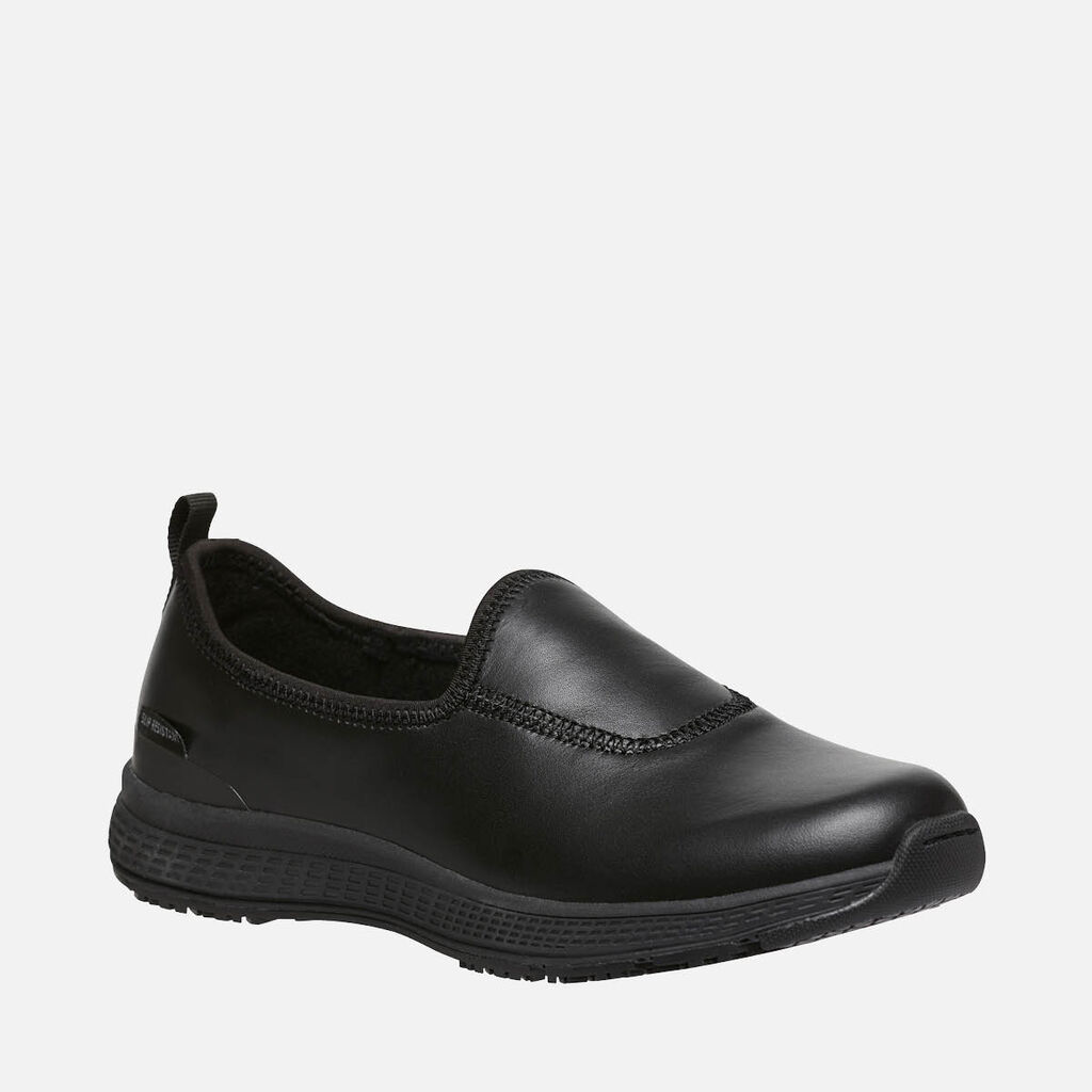 WOMEN'S SUPERLITE LEATHER SLIP-ON WORK SHOES -BLACK