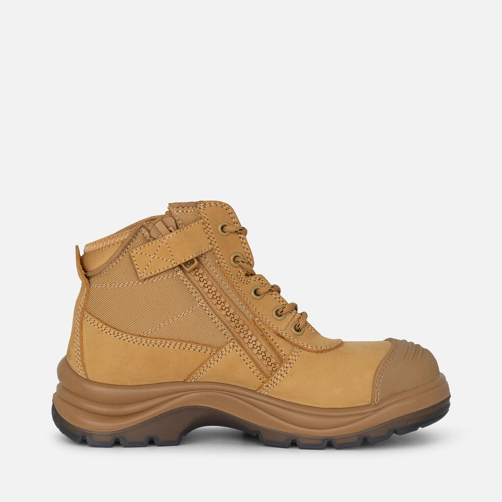 KINGGEE TRADIE WOMEN'S ZIP/LACE STEEL CAP WORK BOOTS 5" - WHEAT